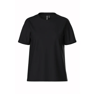 Afbeelding van Pieces CRIA FOLD UP Solid TEE Tshirt basic, Dames, Maat: Medium, Black