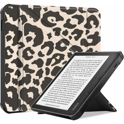 Afbeelding van imoshion Ereader Cover / Hoesje Geschikt voor Kobo Libra Colour Design Origami Bookcase Leopard