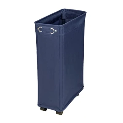 Afbeelding van wasmand Corno Navy, stabiele smalle met vier soepel lopende wielen en deksel, van 100% polyester, inhoud 43 l, (B x H D): 18,5 60 40 cm