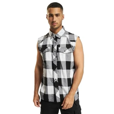 Image de Brandit Checkshirt Sleeveless Chemise Homme, Blanc/Noir, 6XL