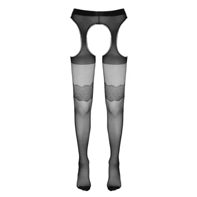 Afbeelding van Cottelli Collection Sexy kousen en jarretels met open zijkanten kruis Maat L Zwart