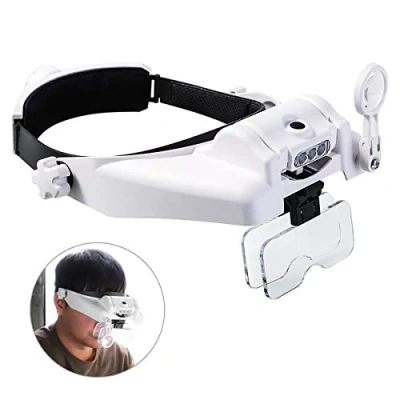 Afbeelding van Lighted Head Magnifier With Afneembare Lezen Hoofd Magnifying Glasses Vizier Helm Vergrootglas voor Hobbies, Close Work, Sewing, Crafts, Reading, Repair, Sieraden Making (1X tot 14X)