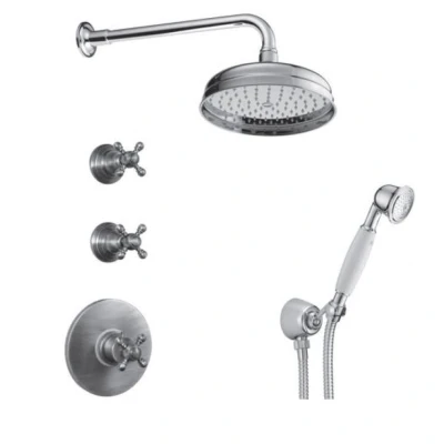 Afbeelding van PB nostalgische inbouw doucheset met thermostaatkraan en 2 stopkranen handdouche regendouche 200mm Brons