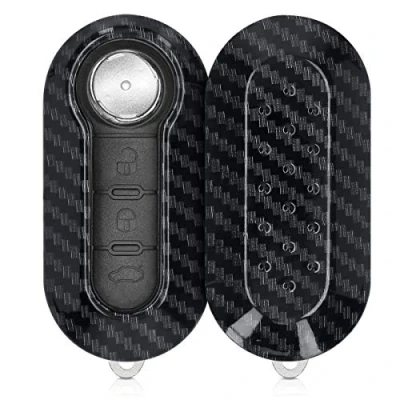 Afbeelding van kwmobile autosleutelhoes geschikt voor Fiat Lancia 3 knops inklapbare autosleutel hardcover beschermhoes Carbon design zwart