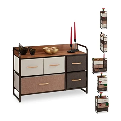 Afbeelding van Relaxdays ladekast stof ladenkast commode bijzetkast bruin 4 tot 7 lades D