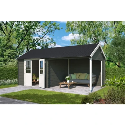 Afbeelding van Blokhut Fraya 595x295 cm Green Grey wit Gecoat