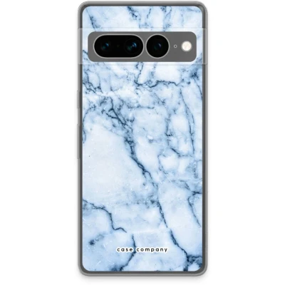 Afbeelding van Case Company® hoesje geschikt voor Google Pixel 7 Pro Blauw marmer Soft Cover Telefoonhoesje Bescherming aan alle Kanten en Schermrand
