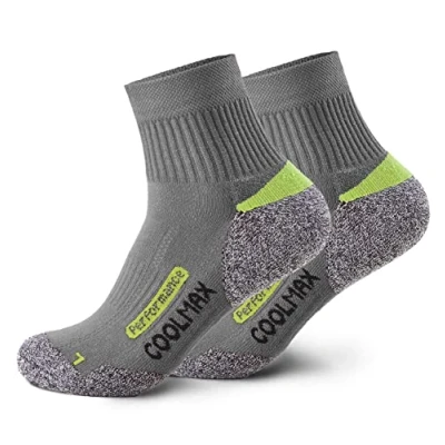 Afbeelding van Piarini Coolmax 2 paar wandelsokken, kort, ademend, anti blaren &amp; Posltert trekkingsokken, outdoor trekkingsokken voor dames en heren, maten 35 38 tot 47 50, grijs, 50 EU, grijs.