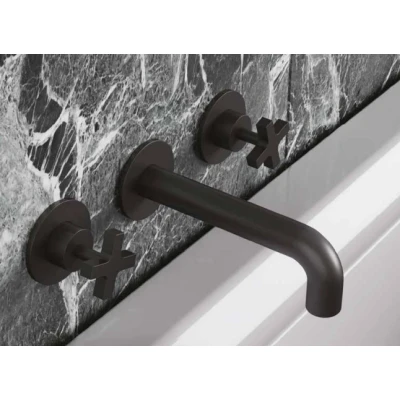 Afbeelding van Waterevolution Cruz 3 Gats inbouw wastafelkraan uitloop 15cm mat zwart 1208916582