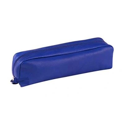 Afbeelding van Clairefontaine 8318C schooletui, rechthoekig, blauw, 21 x 4 6 cm, van echt lamsleer, schoolbenodigdheden, etui met kleurpotloden, pennenhouder