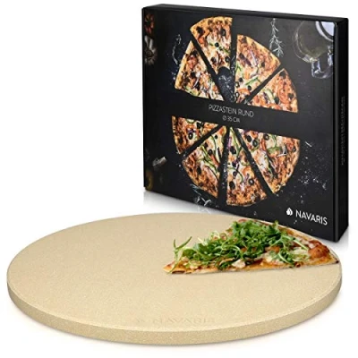 Afbeelding van Navaris pizzasteen voor oven XXL Pizzabakplaat van natuursteen in de of op barbecue Inclusief receptenboek Diameter 35 cm