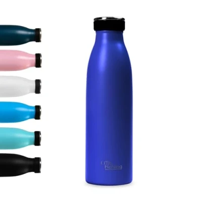 Afbeelding van Otto Koning Waterfles van roestvrij staal, 500 ml. Dubbelwandig, houdt dranken 24 uur koud en 12 warme dranken. BPA vrije lekvrije thermosfles (blauw)