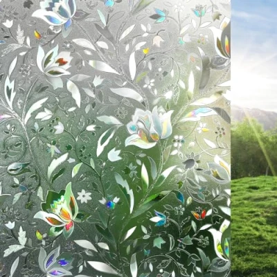 Afbeelding van rabbitgoo 3D Niet Lijm Decoratieve Glasfolie Tulp Patroon Zelfklevende Privacy Voor Huisdecoratie 90X200cm ...