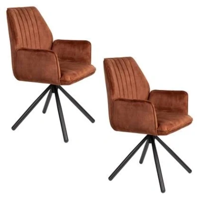 Afbeelding van Feliz Lifestyle Jamie Eetkamerstoelen met armleuning Rust/ Bruin Set van 2