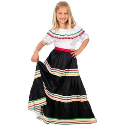 Afbeelding van FUNIDELIA Mexicaans kostuum voor meisjes Maat: 122 134 cm Zwart