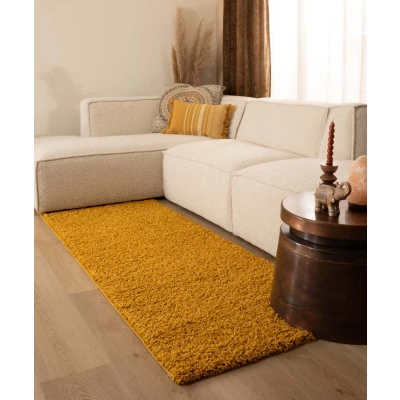 Afbeelding van Hoogpolig Tapijt/Vloerkleed Shaggy Trend Effen Okergeel 80x250 Cm
