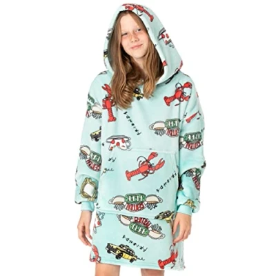 Afbeelding van FRIENDS Oversized deken met capuchon voor kinderen, meisjes, tv serie, fleece, één maat, blauw, eenheidsmaat, Blauw