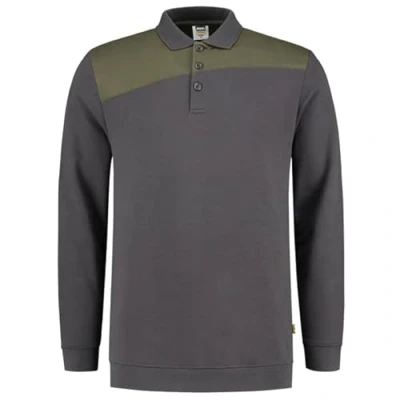 Afbeelding van Tricorp 302004 Polosweater Bicolor Naden Donkergrijs/Legergroen