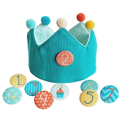 Afbeelding van Papierdrachen Verjaardagskroon van chiffon met cijferknoppen 1 tot 8, verjaardagsfeestdecoratie, voor jongens en meisjes (turquoise)