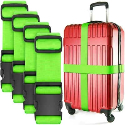 Afbeelding van Set van 4 bagageriemen (neongroen), hoogwaardige nylon riemen voor bagageveiligheid, robuust met verstelbare lengte (116,8 tot 198,1 cm) koffer, kofferbak,