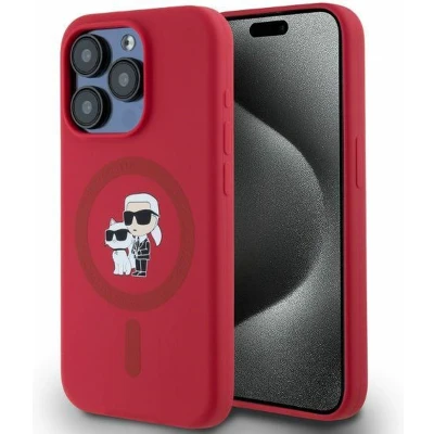 Afbeelding van Karl Lagerfeld KLHMP15LSCMKCRHR iPhone 15 Pro 6.1&quot; rood/rood hardcase siliconen Karl&amp;Choupette Heads Ring MagSafe