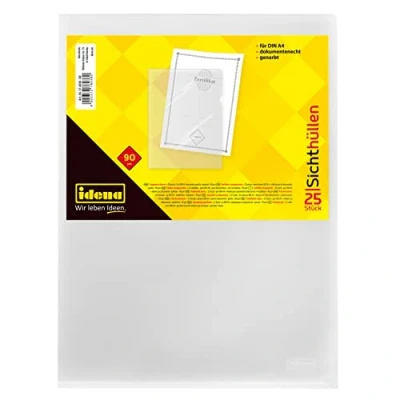Afbeelding van Idena 376038 set van 25 A4 insteekhoezen, generfd, onuitwisbaar, 90µ dikte