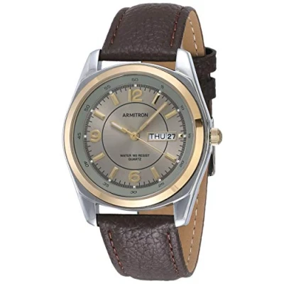 Afbeelding van Armitron Herenhorloge, dag/datum, gemakkelijk af te lezen, leren armband, 20/1925, Bruin, riem