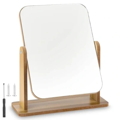 Afbeelding van Zhufas Kleine staande spiegel, hout, 360 graden draaibaar, 25 x 22 cm, voor kaptafel, kantoor, slaapkamer, badkamer