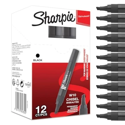 Afbeelding van Sharpie Permanente markers afgeschuinde punt zwart 12 stuks