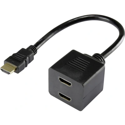 Afbeelding van Renkforce RF 4212177 HDMI Y adapter [1x stekker 2x bus] Zwart Vergulde steekcontacten 20.00 cm