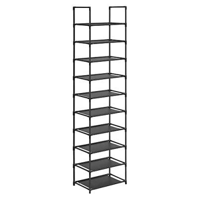 Afbeelding van SONGMICS LSH010B02 schoenenrek, 10 niveaus, smal, 28 x 45 173 cm, met metalen frame, planken van vliesstof, voor hal, slaapkamer, zwart