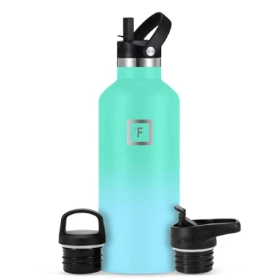 Afbeelding van IRON FLASK Sport Waterfles 945 ml, 3 dopjes (strodopje), vacuüm geïsoleerd roestvrij staal, warm koud, dubbelwandig, thermomok, standaard metalen veldfles