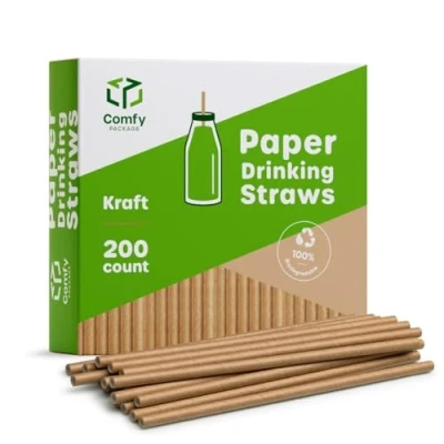Afbeelding van Comfy Package 200 stuks kraftpapieren rietjes, 100% biologisch afbreekbaar en zonder inkt