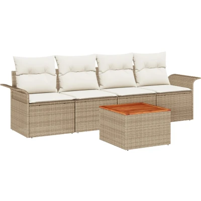 Afbeelding van vidaXL 5 Delige Tuin Sofa Set met Kussens Beige Poly Rattan Acacia