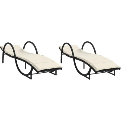 Afbeelding van vidaXL Ligbedden 2 st met kussens poly rattan zwart