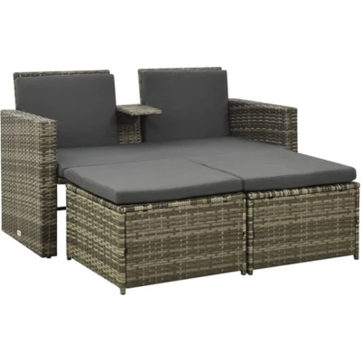 Afbeelding van 3 delige Loungeset met kussens poly rattan grijs