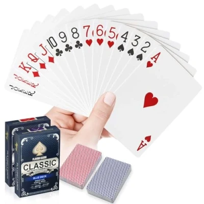Afbeelding van WUGAUWOR Pokerkaart, kunststof, waterdicht, 2 spellen met 54 kaarten, rood en blauw, kaartspellen poker, speelkaarten, professionele speelkaarten voor Blackjack, Canasta, tarotspel