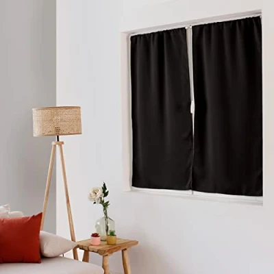 Image de ED ENJOY HOME Rideau Vitrage Occultant, Passe Tringle, Noir, 60x120cm, 100% Polyester, Tissu Certifié OEKO TEX, Collection Réglisse