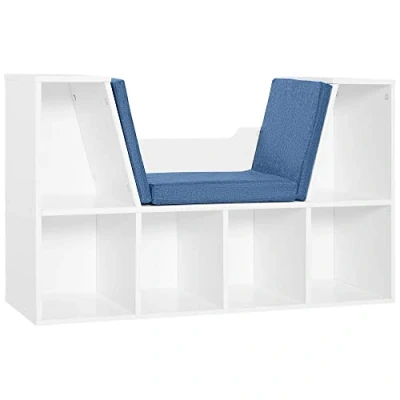 Afbeelding van HOMCOM Bibliotheek bank, 2 in 1, modern design, 6 vakken, 3 kussens, inbegrepen, 102 x 30 b 61 cm, wit/blauw