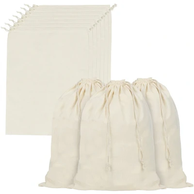 Afbeelding van Belle Vous Katoenen Mousseline Prudukt Opslag Tassen met Trekkoord (10 Pak) L30 x H40 cm Herbruikbaar, Biologisch Afbreekbaar &amp; Eco Vriendelijk Groente Canvas