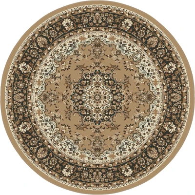 Afbeelding van Nain Klassiek Medaillon Laagpolig Oosters Vintage Vloerkleed Tapijt Beige rond Polypropyleen 160 cm