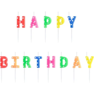 Afbeelding van Partydeco Verjaardagskaarsen Happy Birthday (stippen)
