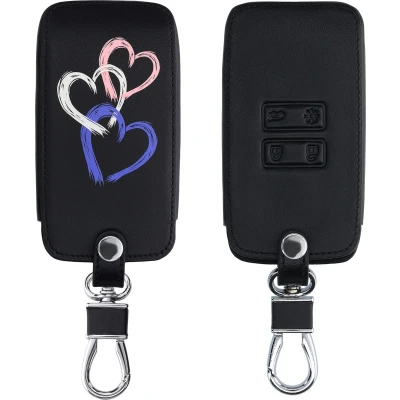 Afbeelding van kwmobile autosleutelhoes geschikt voor Renault 4 knops Smartkey autosleutel (alleen Keyless Go) Hoesje van imitatieleer in paars / wit zwart Abstract hart design