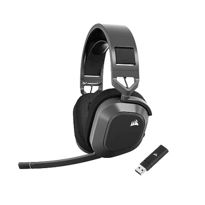 Image de CORSAIR HS80 MAX WIRELESS Casque de Jeu Multiplateforme avec Bluetooth Dolby Atmos Microphone Qualité Professionnelle Compatible iCUE PC, Mac, PS5, PS4, Switch, Mobile Gris Acier