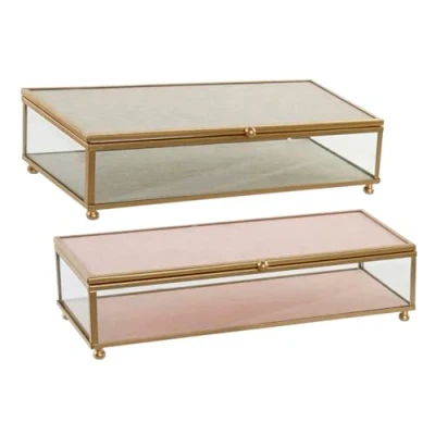 Afbeelding van Doos Juwelenkistje DKD Home Decor New Hygge Metaal Kristal (2 pcs) (25 x 10 5 cm)
