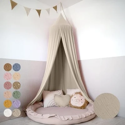 Afbeelding van lilimaus Bedhemel [lichtbeige] Luifel voor kinderkamer, van 100% chiffon, handgemaakt, meisjes en jongens, babybedhemel als babykamerdecoratie,