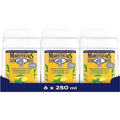 Image de Le Petit Marseillais Gel Douche Extra Doux Verveine Bio &amp; Citron (lot de 6 flacons 250 ml) 92% d&#039;ingrédients d&#039;origine naturelle Flacon entièrement recyclable