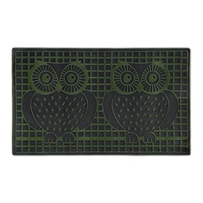 Afbeelding van Relaxdays deurmat uilen rubber 45 x 75 cm voetmat binnen &amp; buiten inloopmat groen