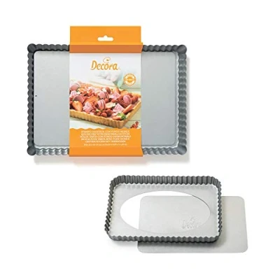 Afbeelding van Decora 0070025 rechthoekige taartvorm met beweegbare bodem, 32 x 22 3,5 cm, staal, grijs, h cm