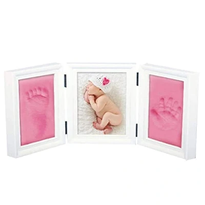 Afbeelding van JZK Fotolijstset voor babyhand en voetafdrukken, wit, EN71 test, niet giftig, veilig kinderen, cadeau meisjes jongens, babyshower, doop (rode tint)